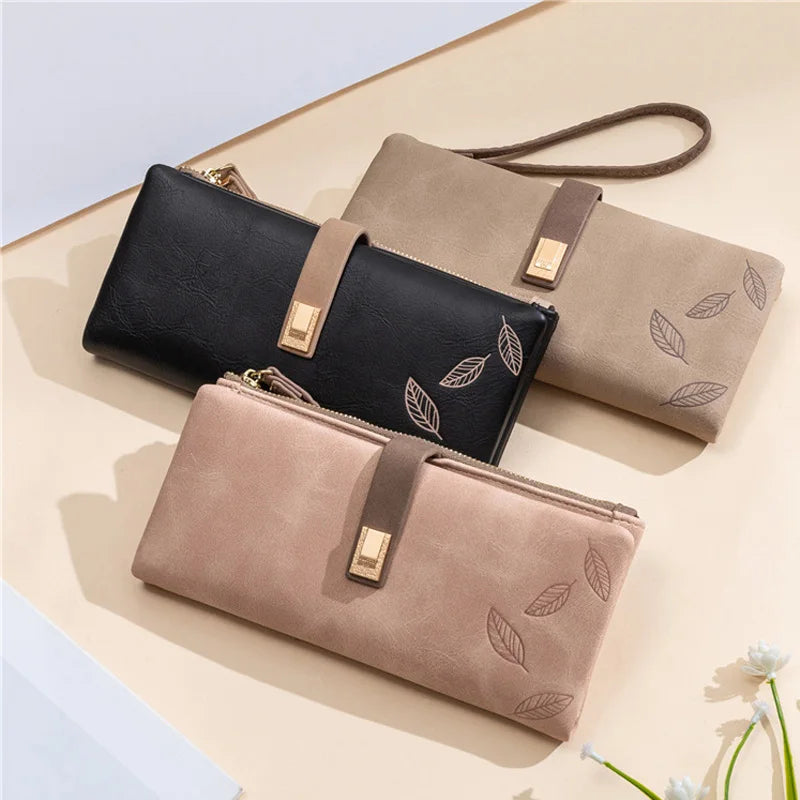 Leaf Pattern Wallet Clutch – Zip Organizer Wallet for Women