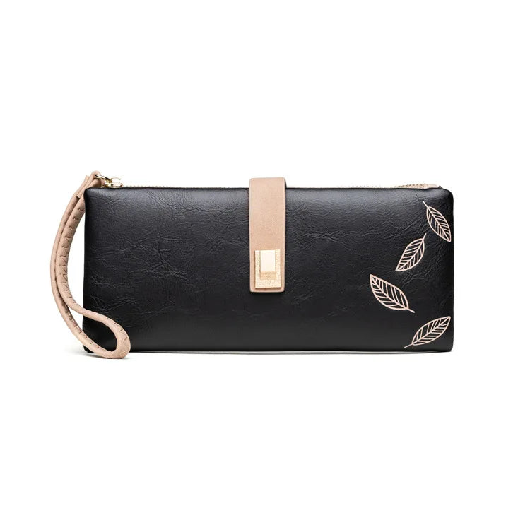 Leaf Pattern Wallet Clutch – Zip Organizer Wallet for Women