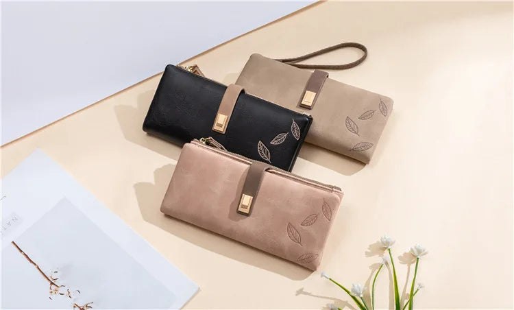 Leaf Pattern Wallet Clutch – Zip Organizer Wallet for Women