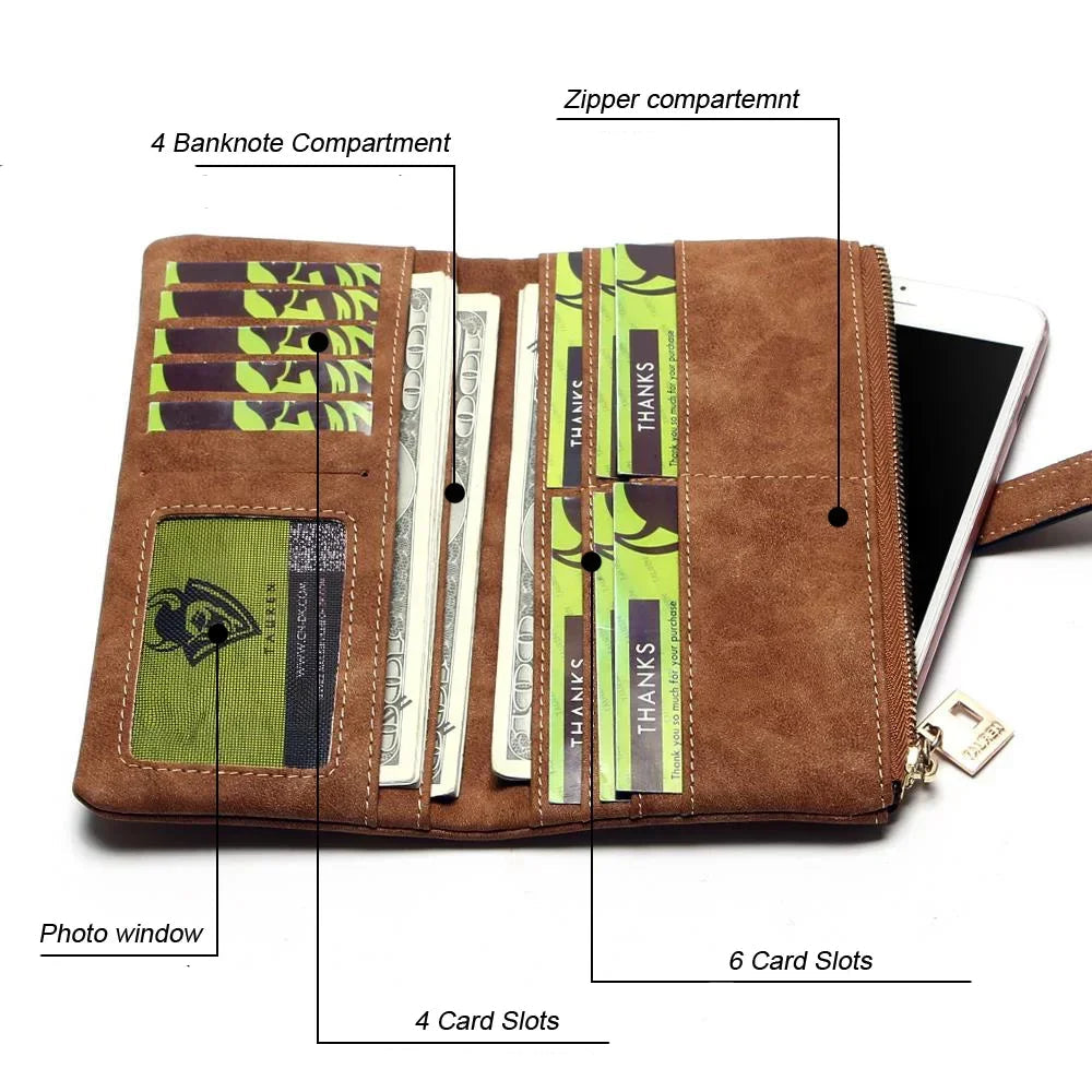 Vintage Nubuck Leather Wallet Clutch – Multi-Card Organizer & Travel Wallet