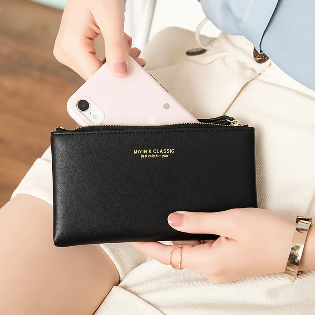 Customizable Ultra-Thin Long Wallet for Women – Minimalist Zip Wallet | Status Bags