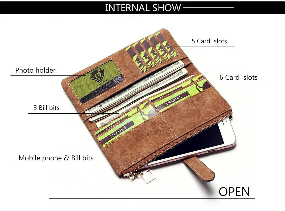 Vintage Nubuck Leather Wallet Clutch – Multi-Card Organizer & Travel Wallet