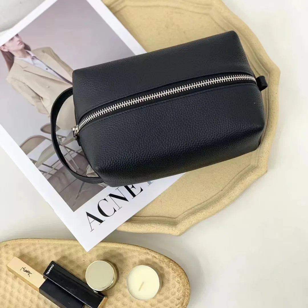 Minimalist Genuine Leather Makeup Pouch – Elegant Travel Organizer | Status Bags