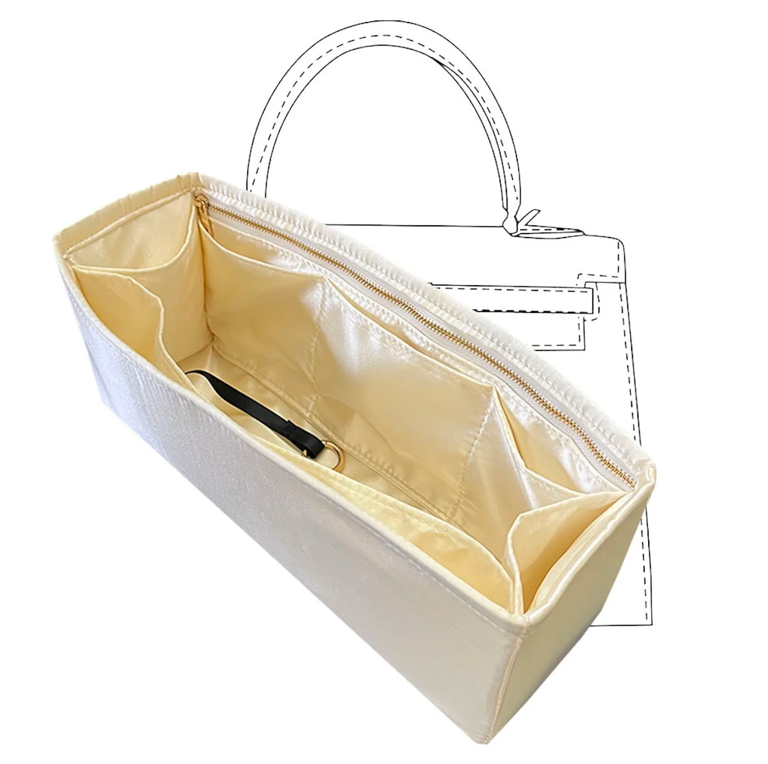 Silk Purse Organizer Insert for Kelly 25 28 32 35 40 – Luxury Handbag Liner with 6 Pockets | 20 Colors