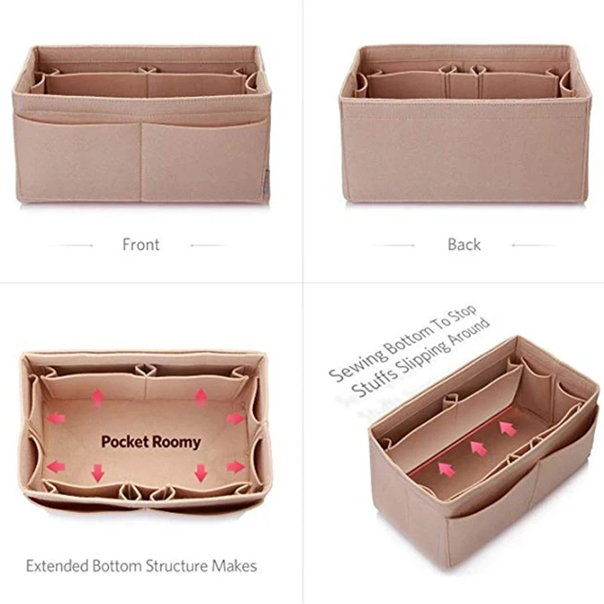 Felt Handbag Organizer Insert – 13 Pocket Purse Organizer with Detachable Wallet