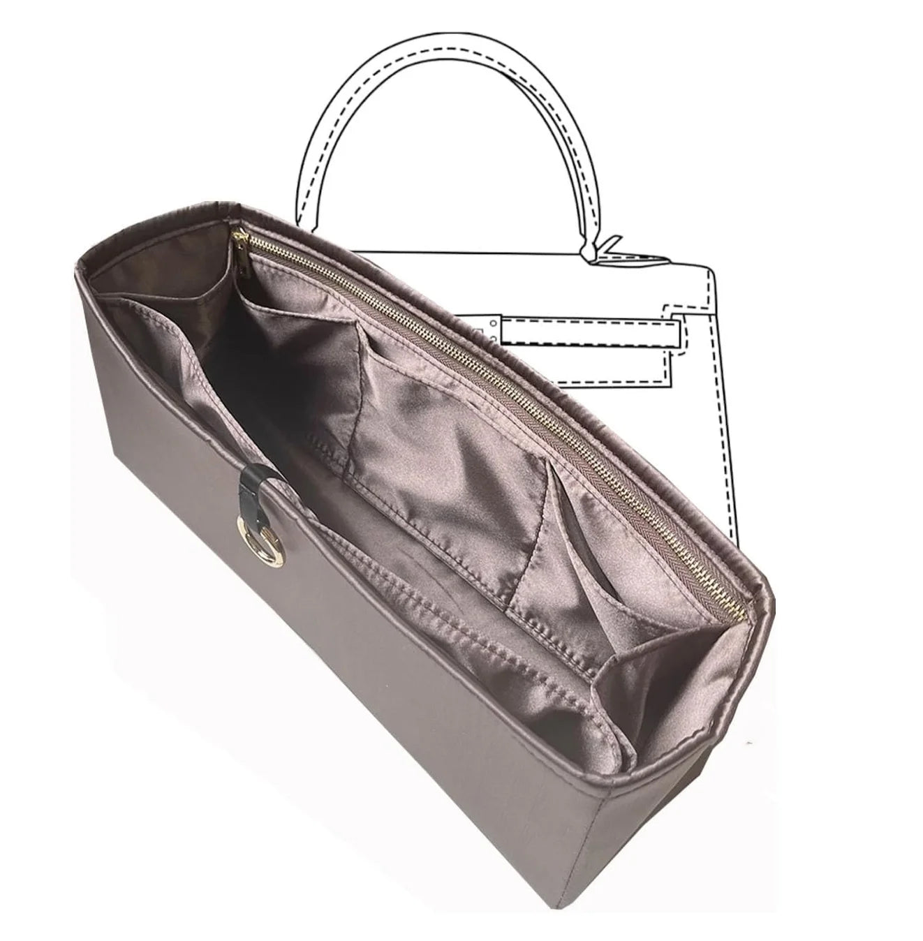 Silk Purse Organizer Insert for Kelly 25 28 32 35 40 – Luxury Handbag Liner with 6 Pockets | 20 Colors