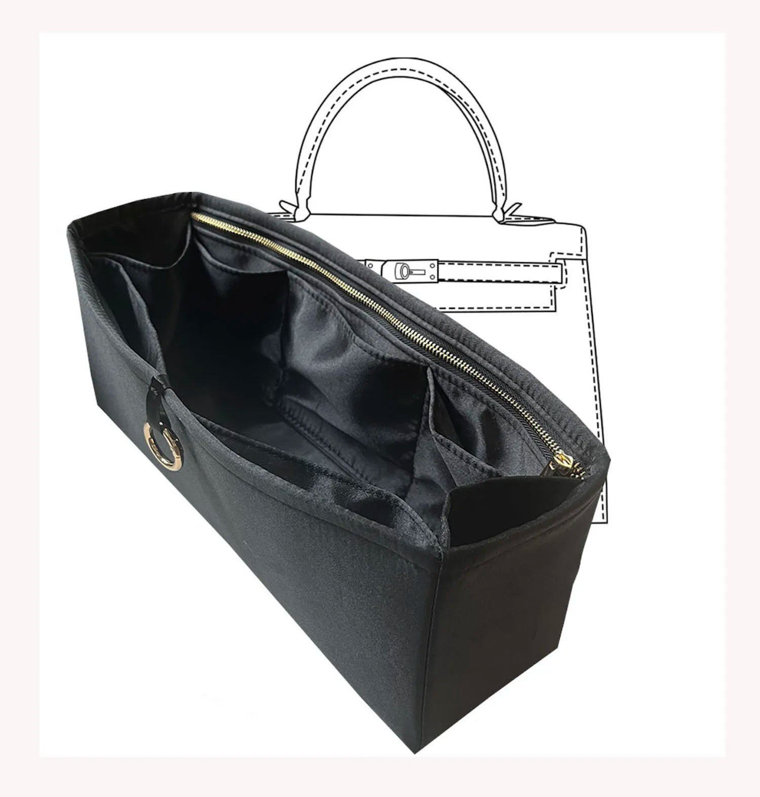 Silk Purse Organizer Insert for Kelly 25 28 32 35 40 – Luxury Handbag Liner with 6 Pockets | 20 Colors