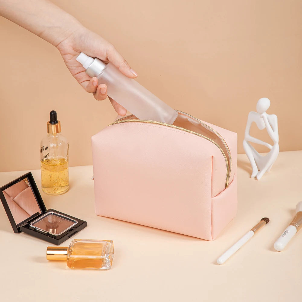 PU Leather Waterproof Makeup Bag – Travel Cosmetic Organizer for Everyday Use