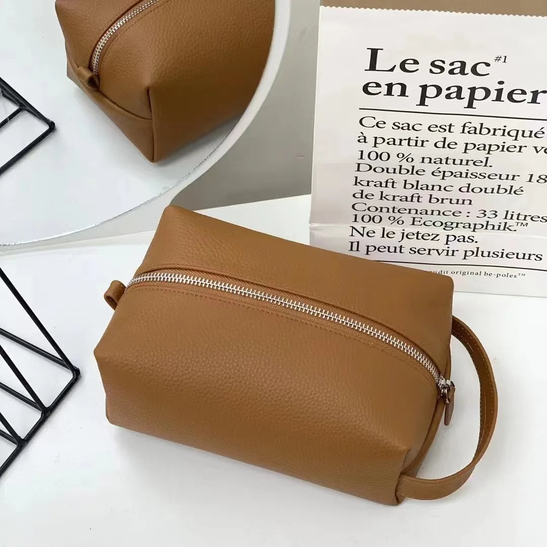 Minimalist Genuine Leather Makeup Pouch – Elegant Travel Organizer | Status Bags