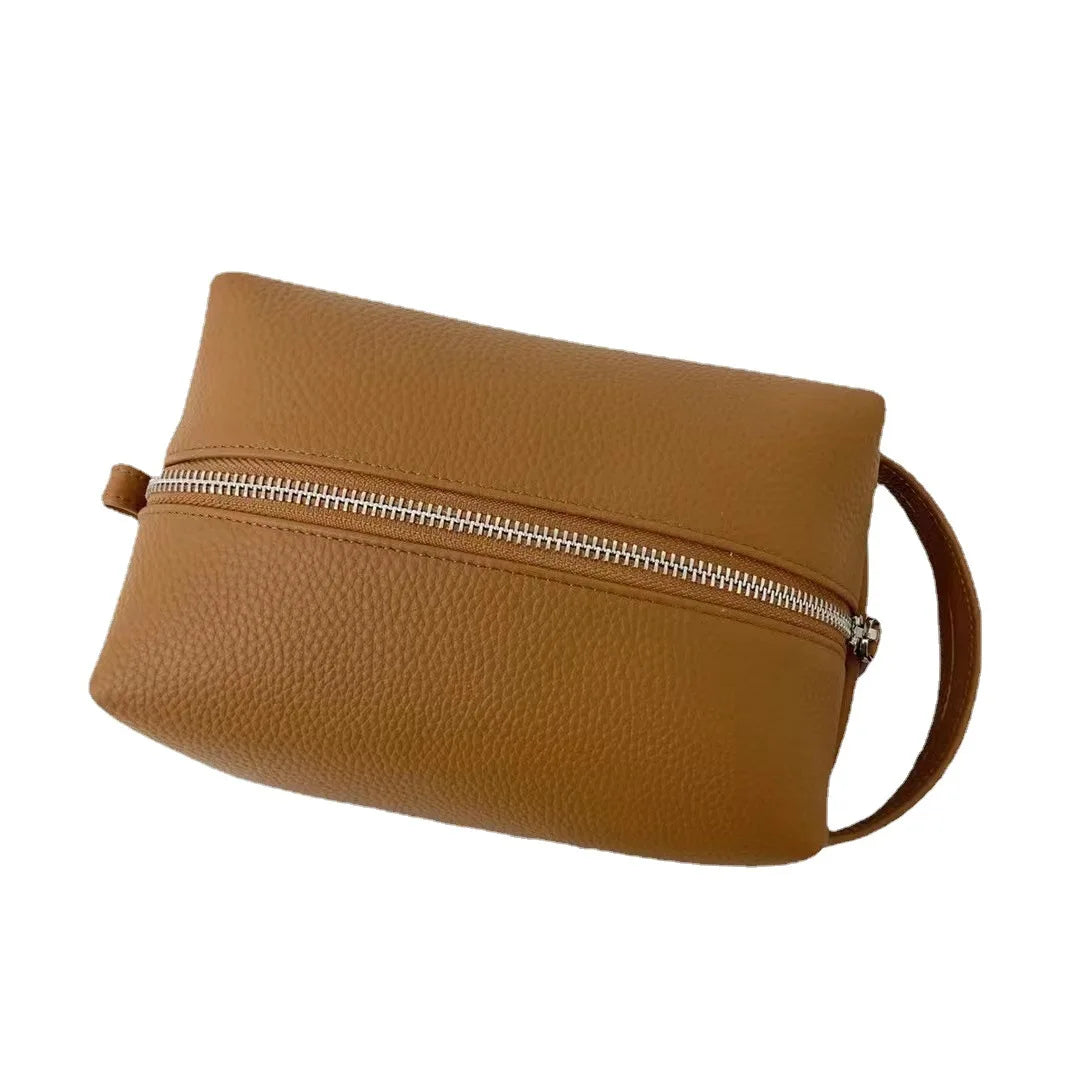Minimalist Genuine Leather Makeup Pouch – Elegant Travel Organizer | Status Bags