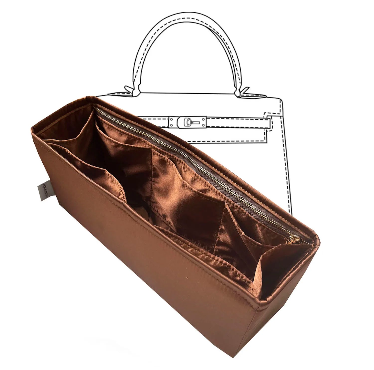 Silk Purse Organizer Insert for Kelly 25 28 32 35 40 – Luxury Handbag Liner with 6 Pockets | 20 Colors