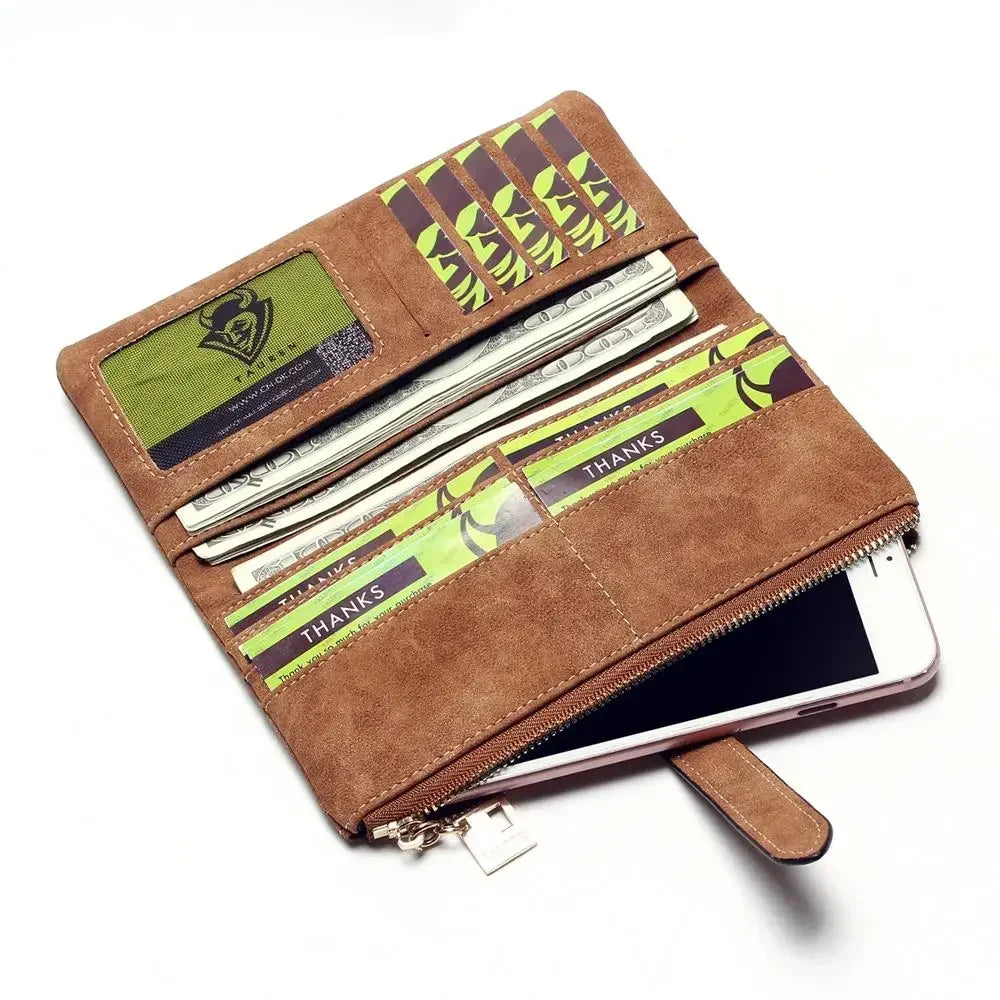 Vintage Nubuck Leather Wallet Clutch – Multi-Card Organizer & Travel Wallet