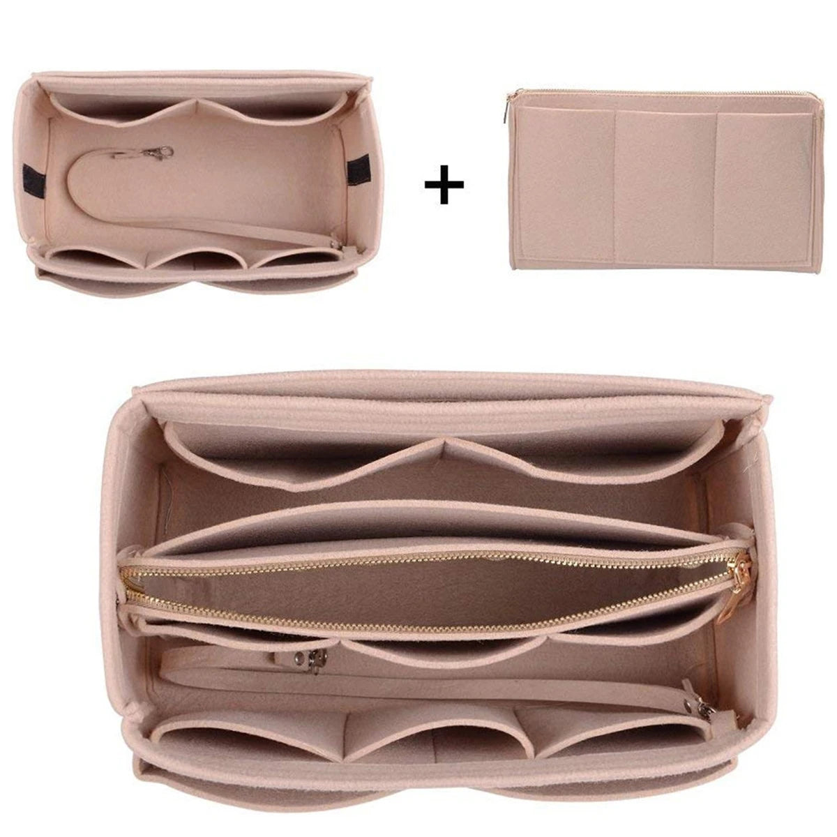 Felt Handbag Organizer Insert – 13 Pocket Purse Organizer with Detachable Wallet